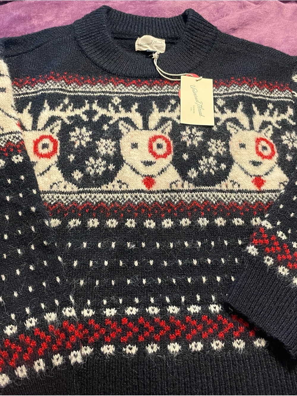 Universal Thread Dark Gray Fair Isle Sweater with Red & White Pattern